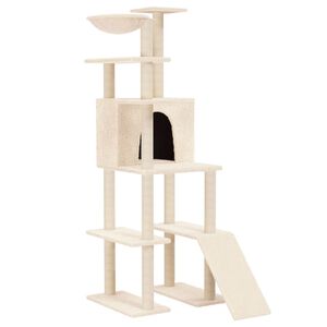 vidaXL Ansamblu de pisici cu st&acirc;lpi din funie de sisal, crem, 166 cm