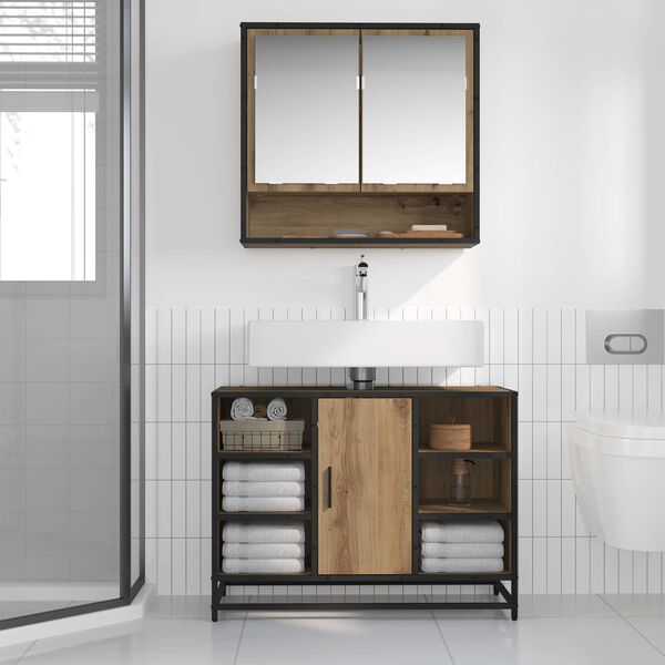 vidaXL Set de mobilier pentru baie cu raft 2 pcs Stejar Artizanal