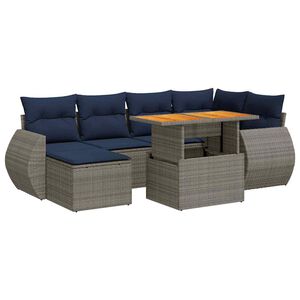 vidaXL Set canapele de grădină, 7 piese, cu perne, gri, poliratan