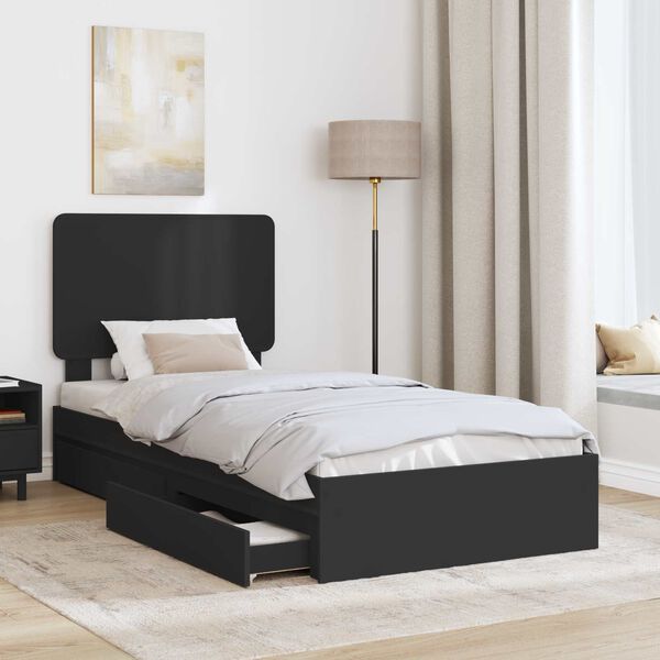 vidaXL Pat cu storage cu headboard Negru 100 x 200 cm Lemn compozit