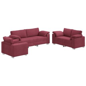 vidaXL Canapea 3 buc. Roșu V&acirc;nt Material textil din in