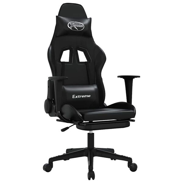 vidaXL Scaun de gaming cu masaj/suport picioare, negru, piele eco