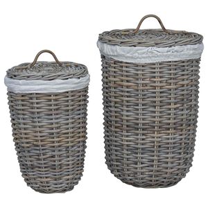 vidaXL Coș de rufe cu capac 2 pcs Gri Kubu Ratan Kubu
