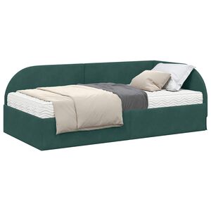 vidaXL Cadru de pat colțar cu saltea cu headboard 2 pcs Verde Catifea