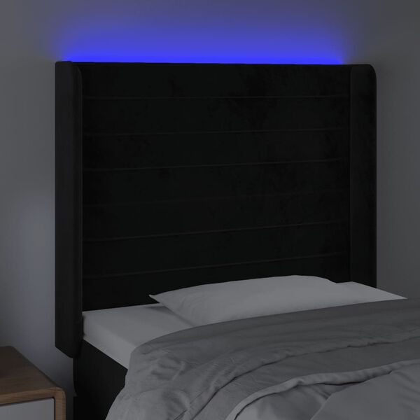 vidaXL Tăblie de pat cu LED, negru, 103x16x118/128 cm, catifea