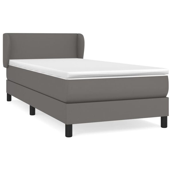 vidaXL Pat box spring cu saltea, gri, 90x190 cm, piele ecologică