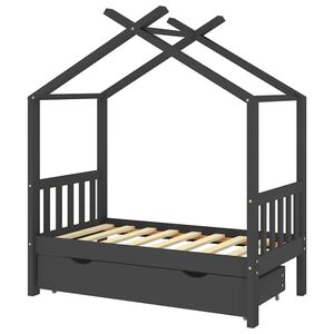 vidaXL Cadru pat copii cu sertar gri &icirc;nchis 70x140 cm lemn masiv pin
