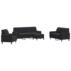 vidaXL Set de canapele cu perne/rulouri, 4 piese, negru, catifea