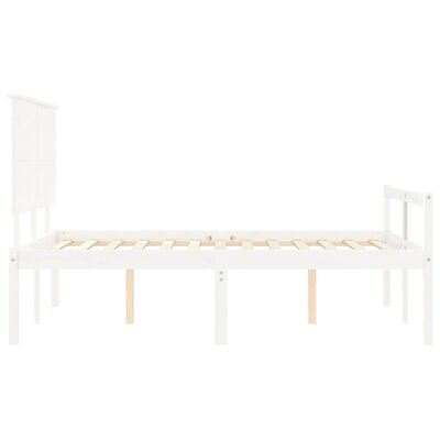 vidaXL Cadru de pat senior cu tăblie dublu mic, alb, lemn masiv