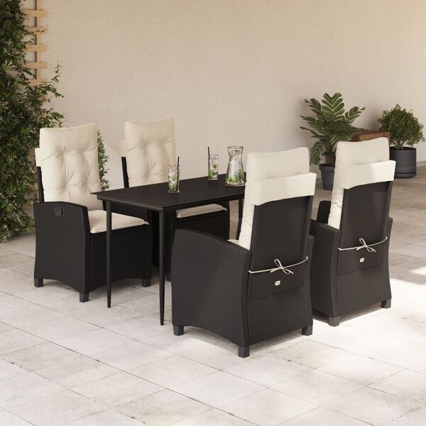 vidaXL Set mobilier de grădină cu perne, 5 piese, negru, poliratan
