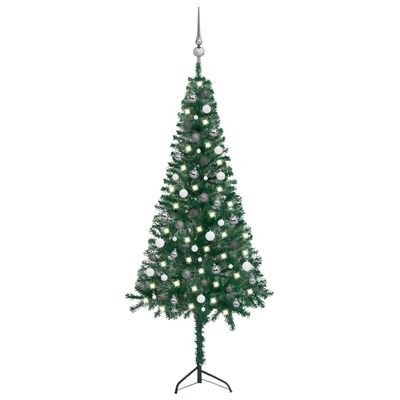 vidaXL Set pom Crăciun artificial colț, LED&globuri verde 210 cm, PVC