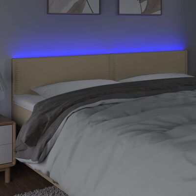 vidaXL Tăblie de pat cu LED, crem, 200x5x78/88 cm, textil