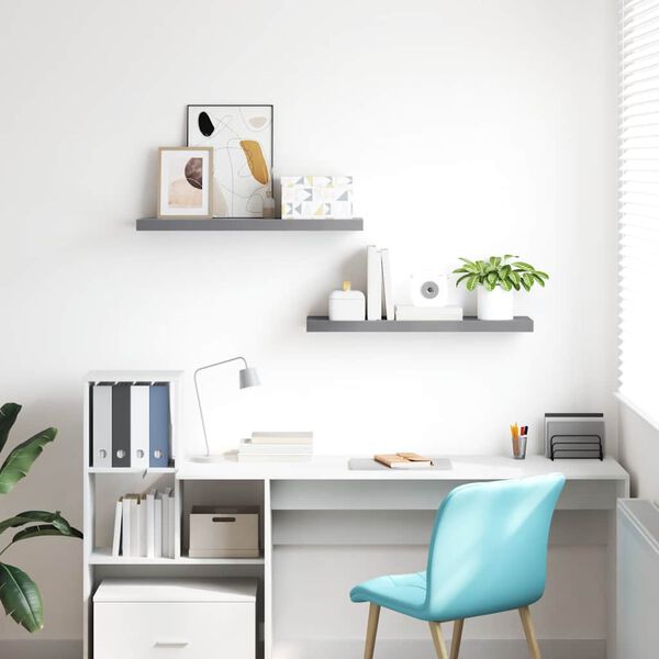 vidaXL Rafturi de perete suspendate, 2 buc., gri, 80x23,5x3,8 cm, MDF