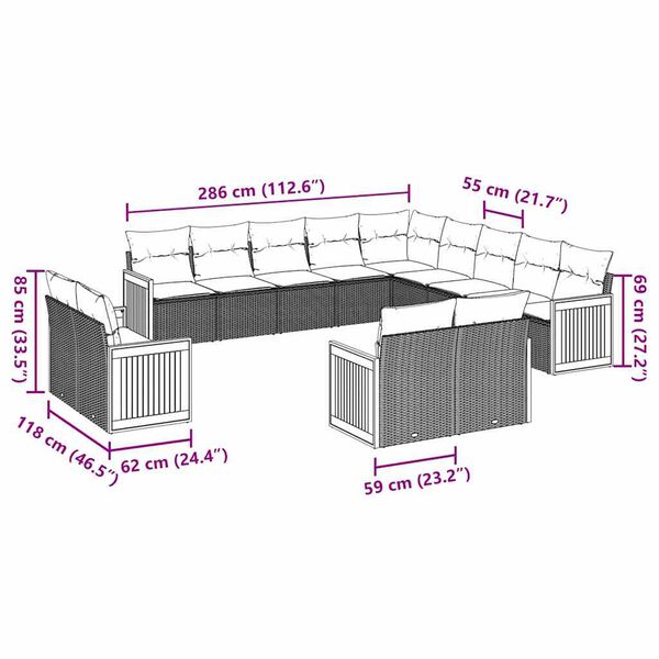 vidaXL Set mobilier de grădină cu perne, 13 piese, negru, poliratan