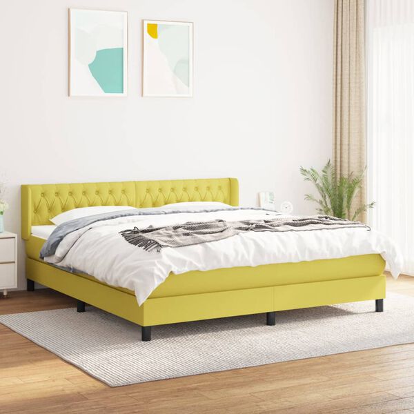 vidaXL Pat box spring cu saltea, verde, 180x200 cm, textil