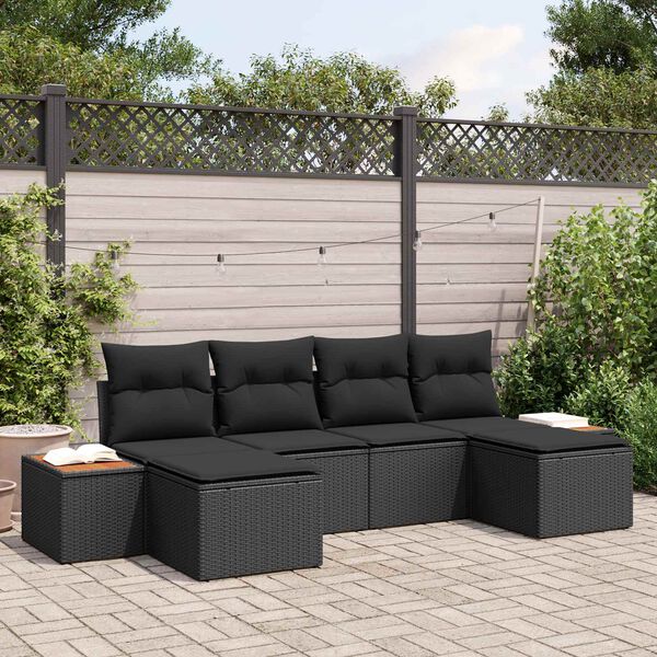 vidaXL Set de canapele pentru grădină cu pernă 6 pcs Negru Poli Rattan