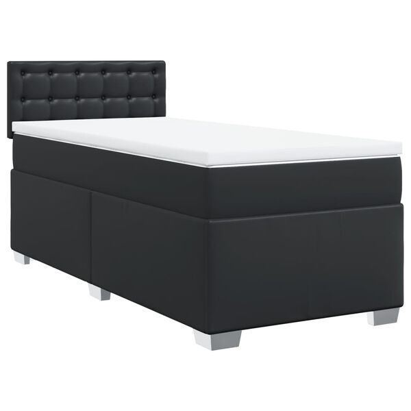 vidaXL Pat box spring cu saltea, negru, 90x200 cm, piele ecologică