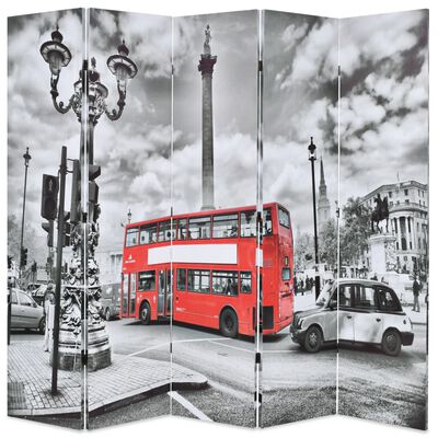 vidaXL Paravan cameră pliabil, 200x170 cm, autobuz londonez, negru/alb