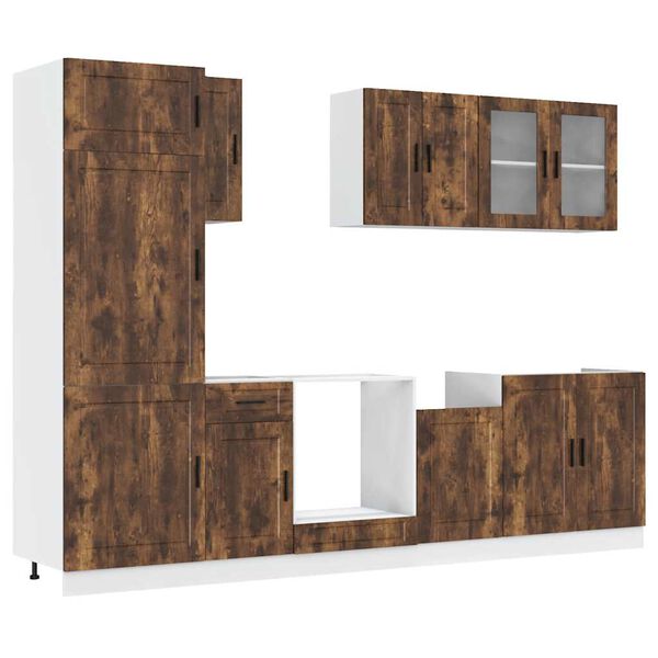 vidaXL Set dulap de bucătărie din 8 piese &bdquo;Porto&rdquo; stejar afumat Lemn