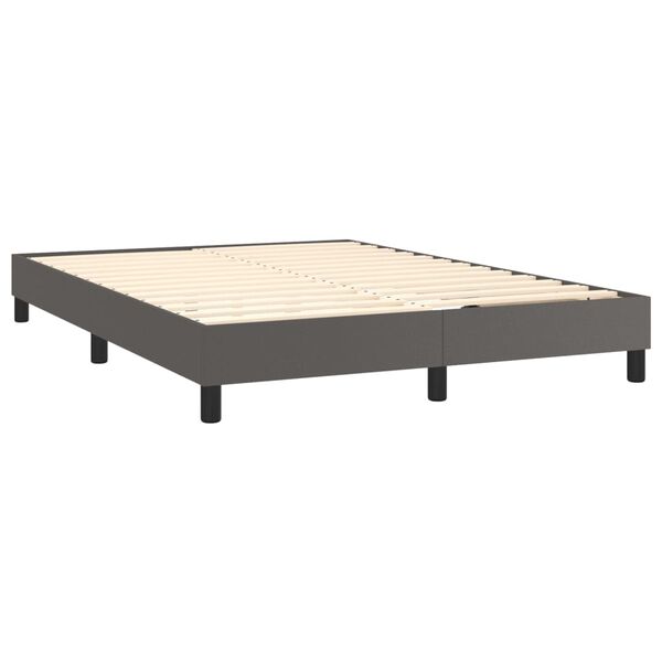 vidaXL Pat box spring cu saltea, gri, 140x190 cm, piele ecologică
