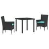 vidaXL Set de masă și scaune cu pernă 3 pcs Negru Ratan PE
