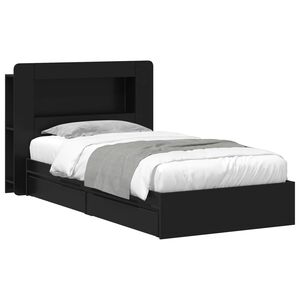 vidaXL Cadru de pat cu depozitare Negru 75 x 190 cm Lemn prelucrat
