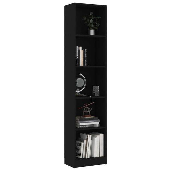 vidaXL Bibliotecă cu 5 rafturi, negru, 40x24x175 cm, lemn prelucrat