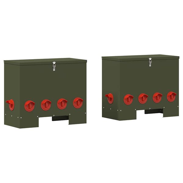 vidaXL Feeder pentru pui 2 pcs Verde măsliniu 60,5 x 29 x 51 cm