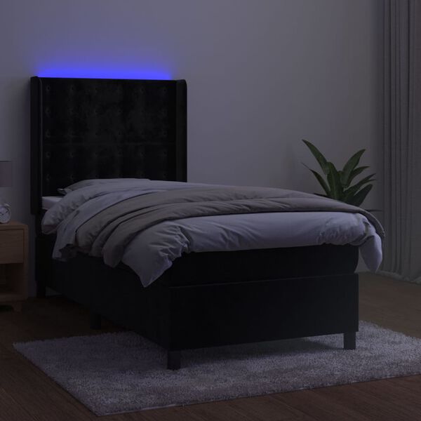 vidaXL Pat continental cu saltea și LED, negru, 80x200 cm, catifea