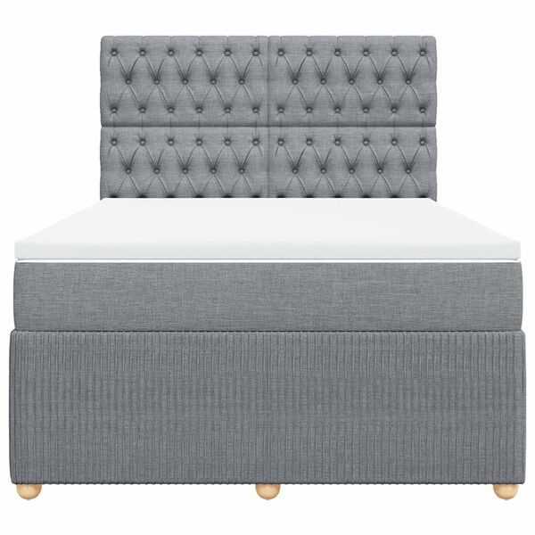 vidaXL Pat box spring cu saltea, gri deschis, 140x190 cm, textil