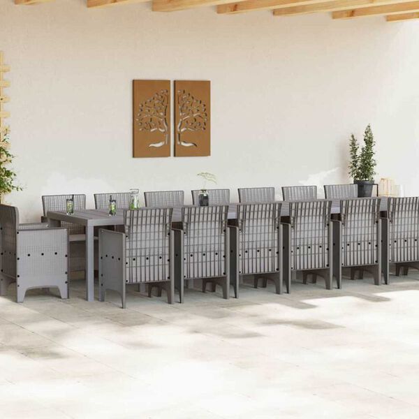 vidaXL Set de masă de grădină cu perne cu pernă 17 pcs Gri deschis PP