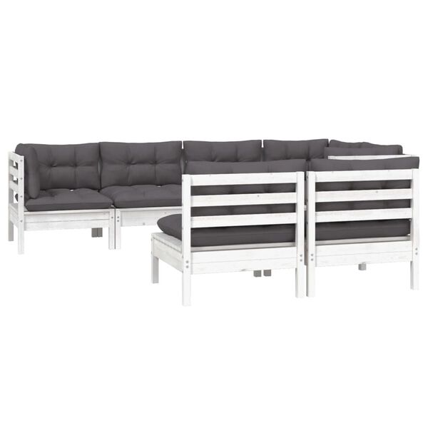 vidaXL Set mobilier grădină cu perne, 7 piese, alb, lemn masiv de pin