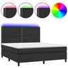 vidaXL Pat cu arcuri, saltea și LED, negru, 180x200cm, piele ecologică