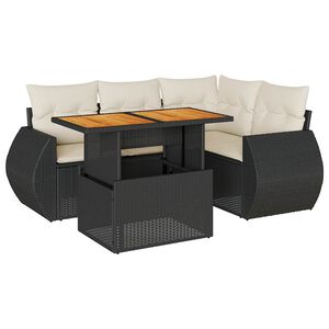 vidaXL Set mobilier de grădină cu perne, 5 piese, negru, poliratan