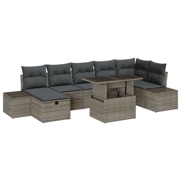 vidaXL Set de canapele pentru grădină cu pernă 8 pcs Gri Rattan poli