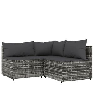 vidaXL Set mobilier de grădină cu perne, 3 piese, gri, poliratan