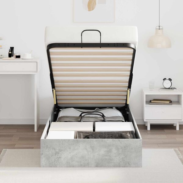 vidaXL Cadru de pat otoman Gri din beton 193 x 120 x 25 cm