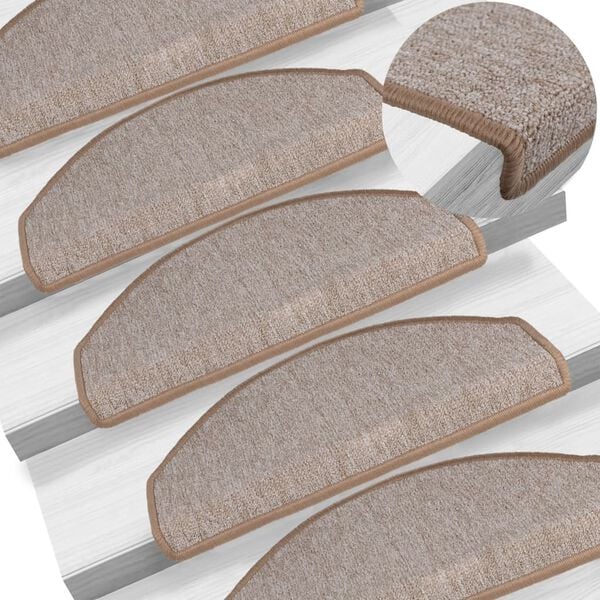 vidaXL Covorașe pentru scări, 15 buc., 65x24x4 cm, maro deschis, semirotunde, mari