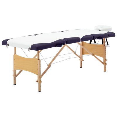 vidaXL Masă pliabilă de masaj, 4 zone, alb și violet, lemn