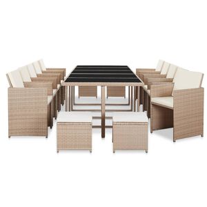 vidaXL Set mobilier de exterior cu perne, 15 piese, bej, poliratan