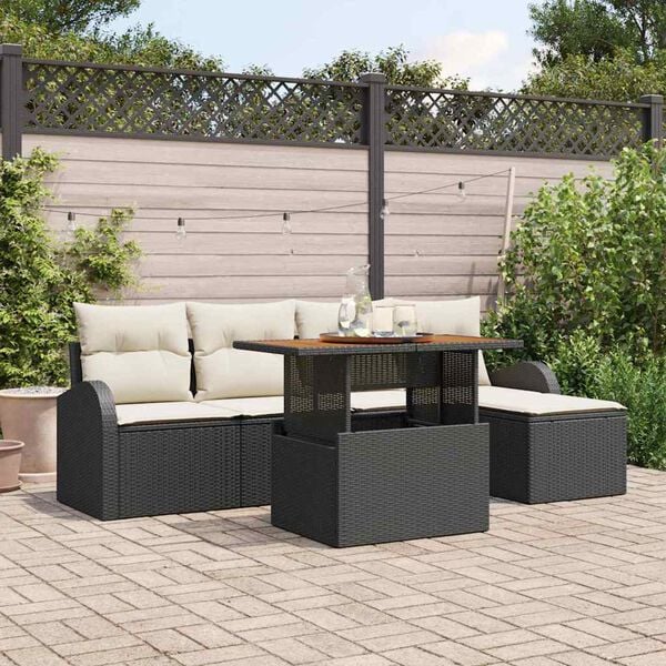 vidaXL Set de canapele pentru grădină 6 pcs Negru Rattan poli