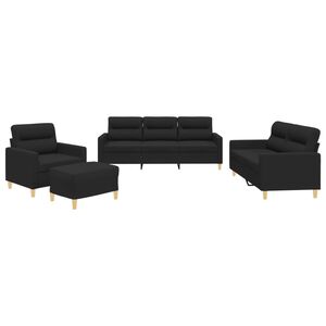 vidaXL Set de canapele cu perne, 4 piese, negru, textil