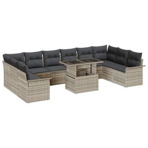 vidaXL Set de canapele pentru grădină 11 buc. Gri deschis Poli Rattan