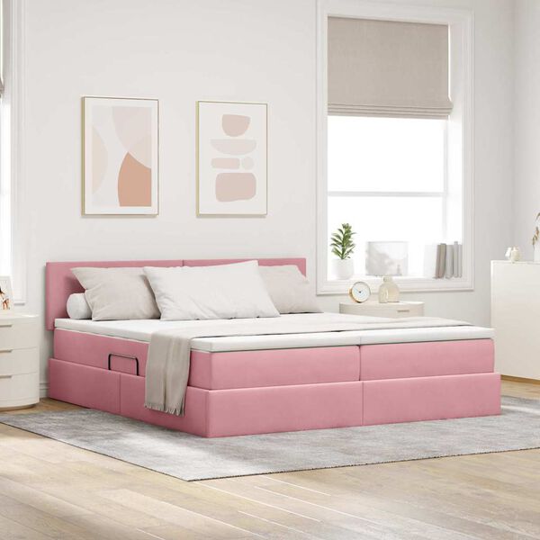 vidaXL Pat cu storage cu saltea cu headboard Roz 90 x 200 cm