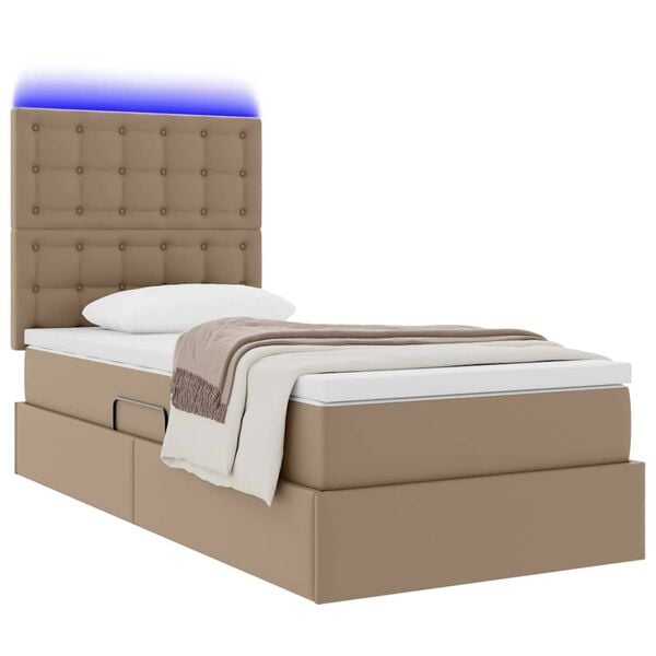 vidaXL Pat cu saltea și LED Cappuccino 90 x 190 cm Piele artificială