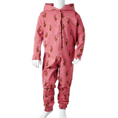 Costum salopetă pentru copii cu glugă, roz antichizat, 140