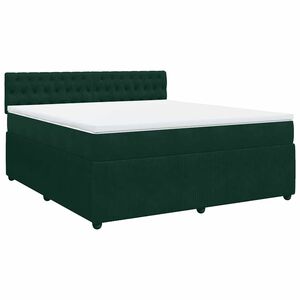 vidaXL Pat box spring cu saltea, verde &icirc;nchis, 180x200 cm, catifea