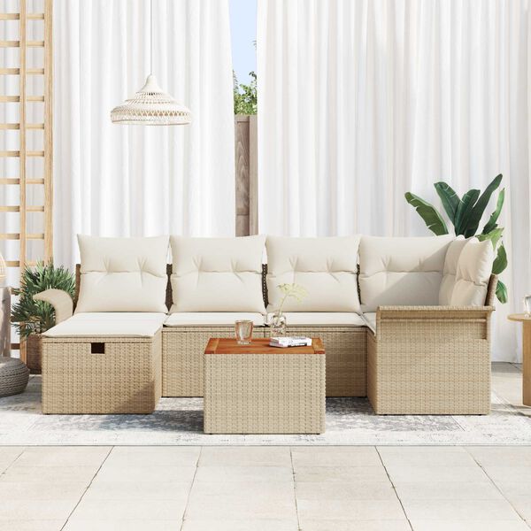 vidaXL Set de canapele pentru grădină cu pernă 7 pcs Bej Rattan poli