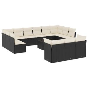 vidaXL Set mobilier de grădină cu perne, 14 piese, negru, poliratan