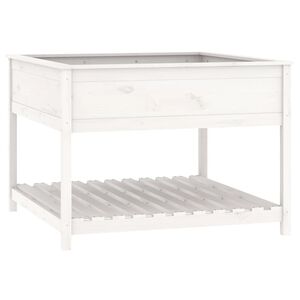 vidaXL Jardinieră cu raft, alb, 111,5x111,5x81 cm, lemn masiv de pin